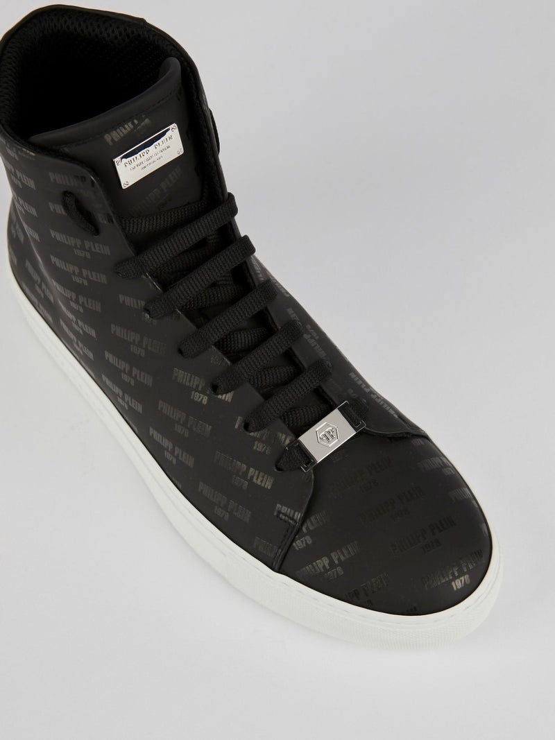 Yaeger Black Monogram Print High Top Sneakers