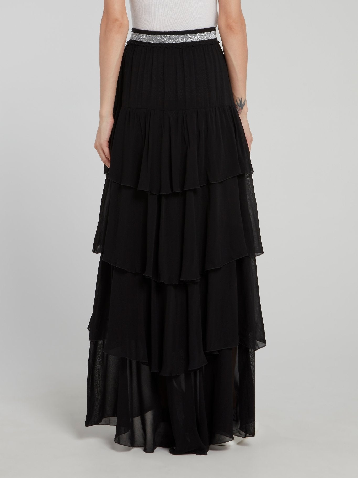 Black Tiered Chiffon Maxi Skirt