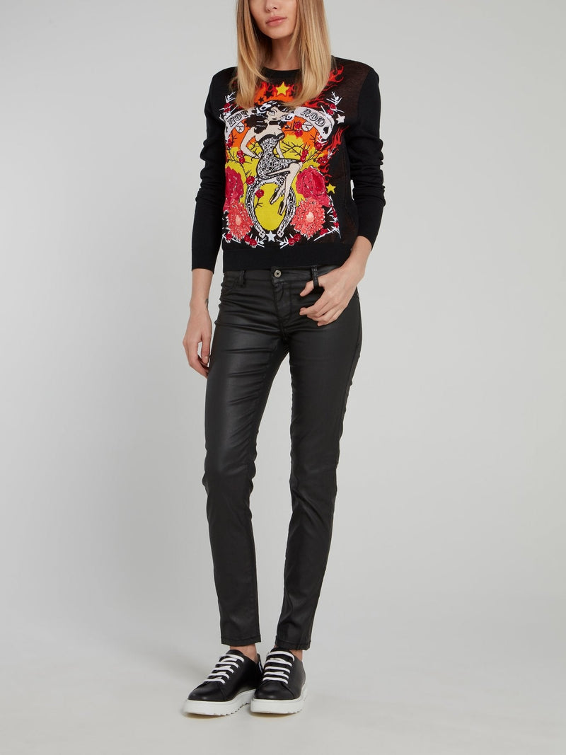 Graphic Embroidered Knitted Sweater