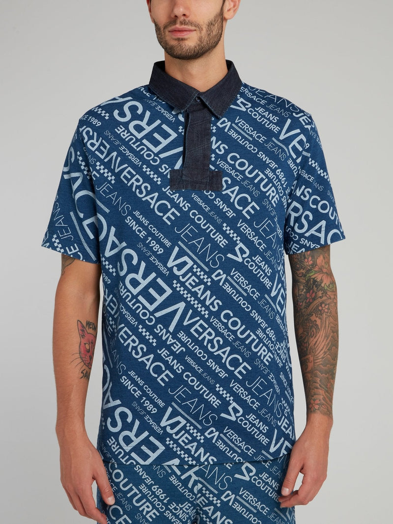 Monogram Print Cotton Polo Shirt