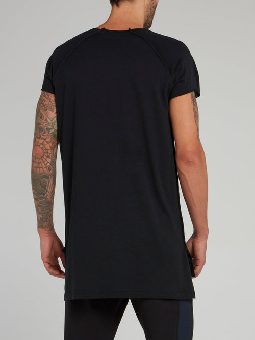 Black Side Stitch Cap Sleeve Shirt