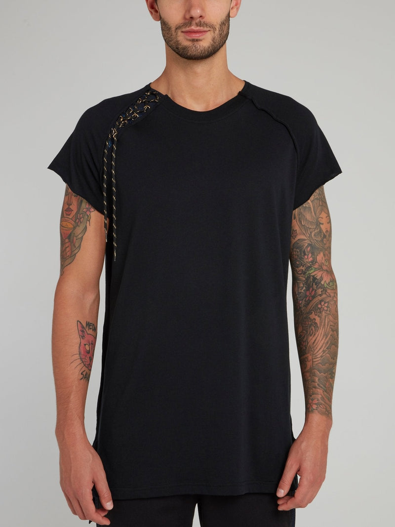 Black Side Stitch Cap Sleeve Shirt