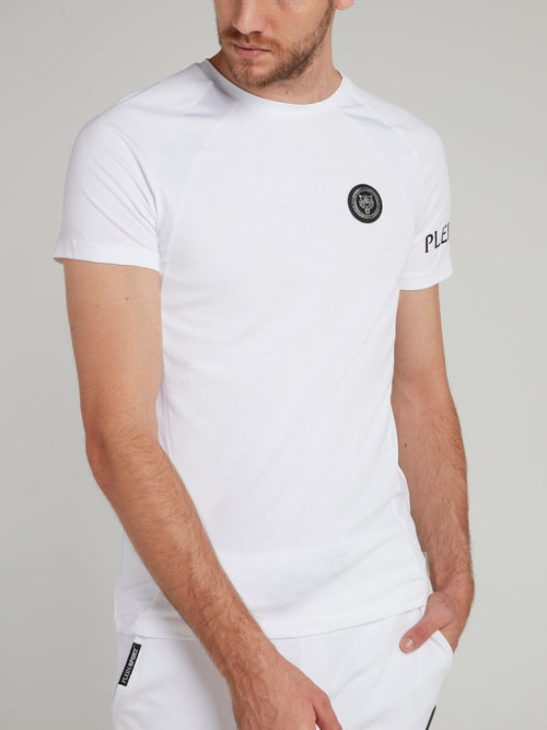 White Geometric Round Neck T-Shirt