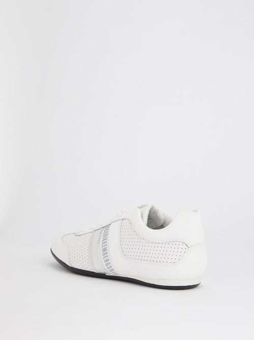 White Perforated Low Top Sneakers