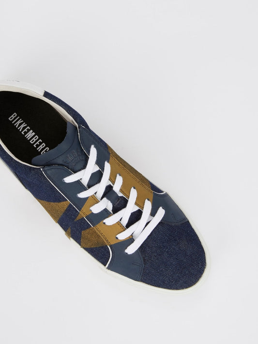 Navy with Gold Stripe Denim Sneakers