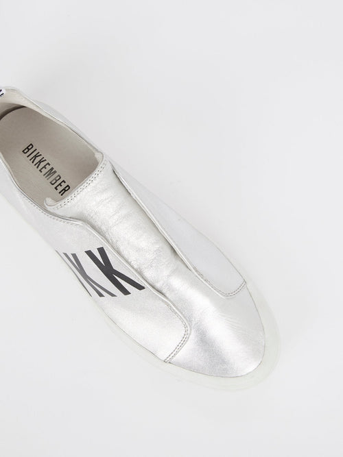 Silver Logo Slip On Sneakers