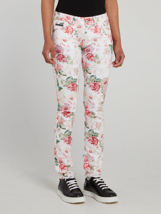 Floral Print Logo Skinny Jeans