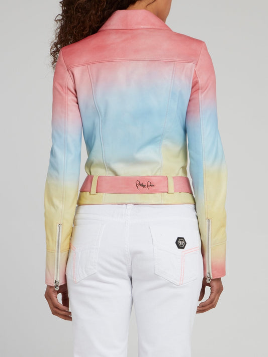 Rainbow Belted Leather Biker Jacket