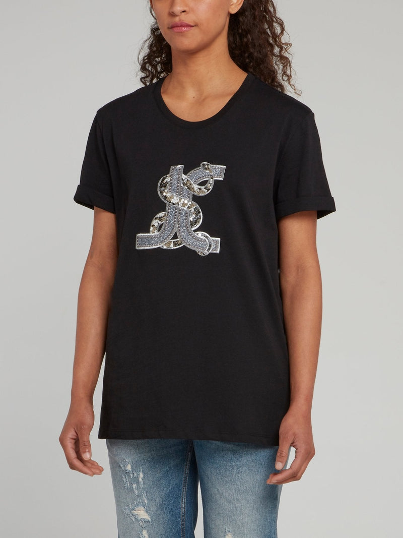 Black Sequin Snake T-Shirt