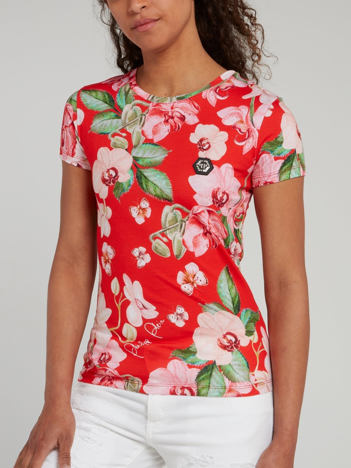 Back Studded Floral Print Fitted Shirt