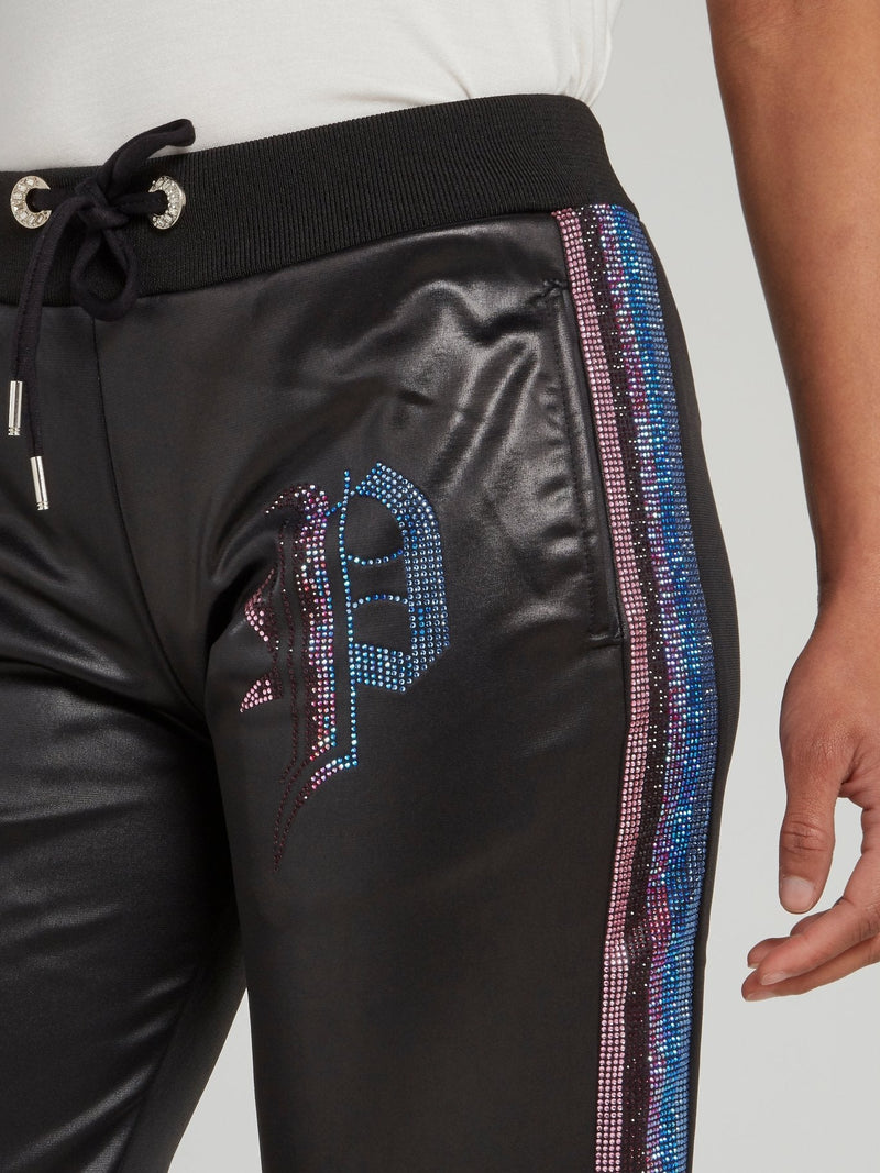 Black Side Stripe Studded Track Pants