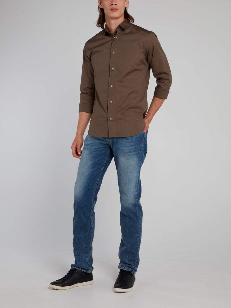 Brown Skull Buttoned Long Sleeve Shirt