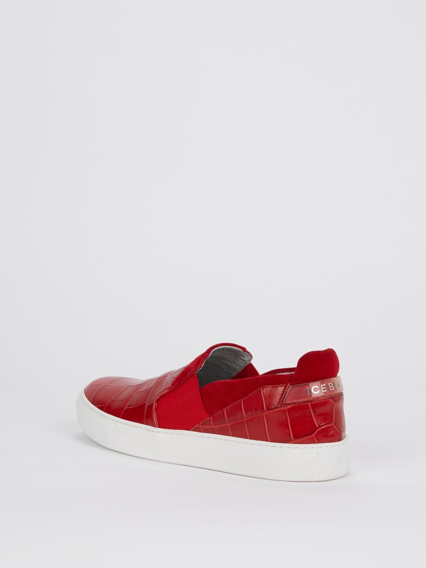 Red Crocodile Effect Slip On Sneakers