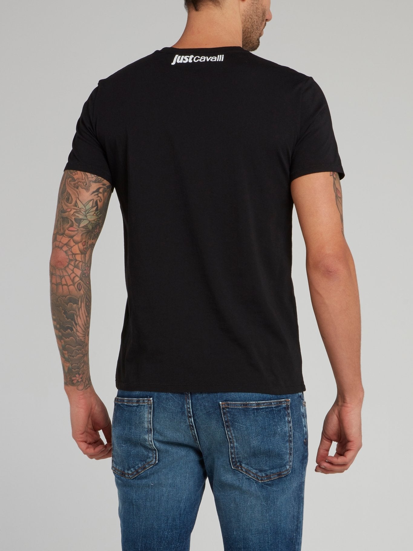 Black Glitter Face Print Round Neck T-Shirt