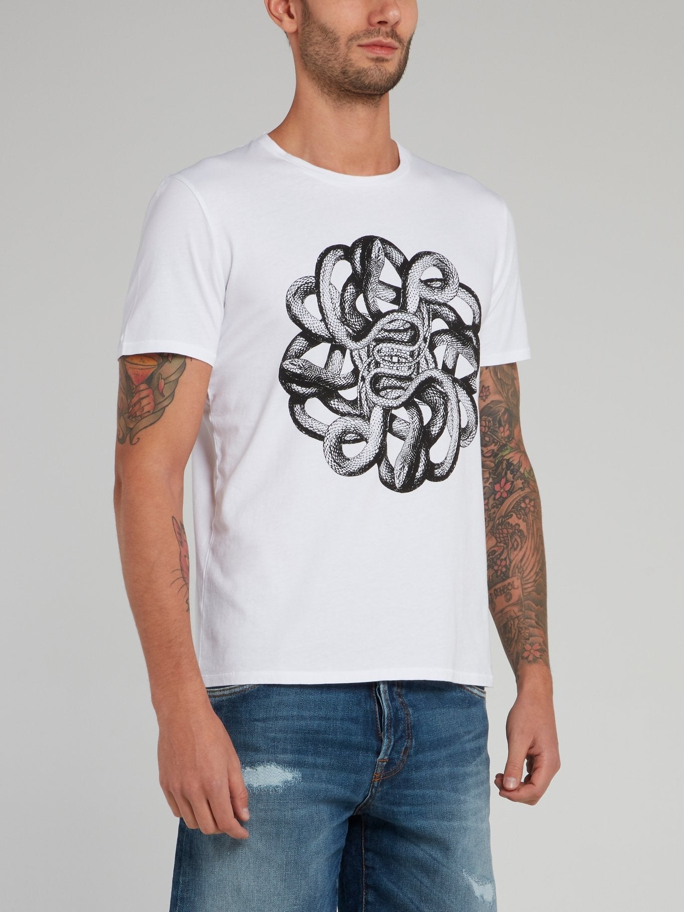 White Snake Print Cotton T-Shirt