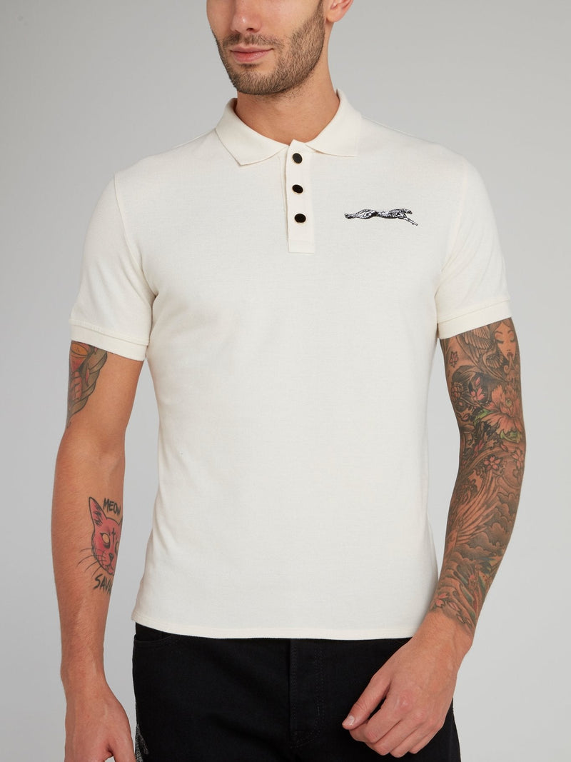 Beige Leopard Logo Cotton Polo Shirt