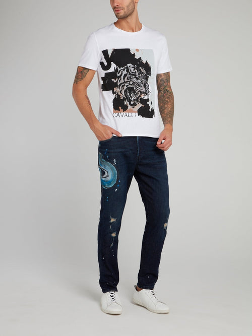 White Tiger Print Cotton T-Shirt