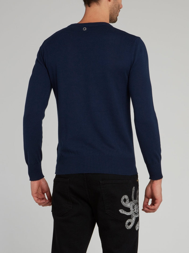 Navy Leopard Logo Crewneck Pullover