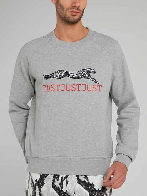 Grey Leopard Logo Cotton Sweatshirt