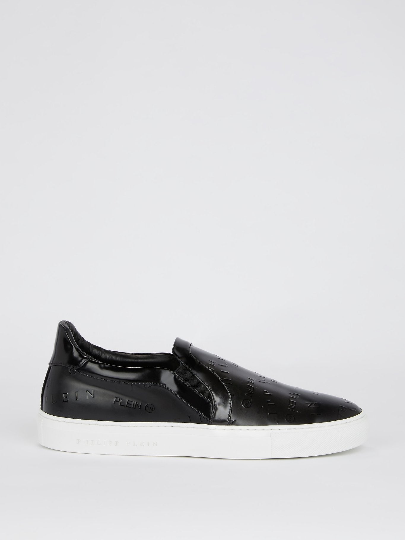 Black Embossed Logo Slip On Sneakers