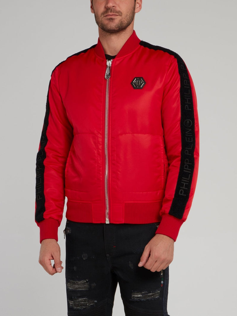 Red Sleeve Stripe Logo Bomber Jacket