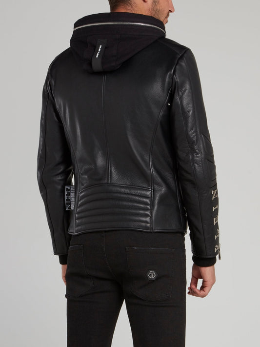 Zipper Embellished Hooded Moto Jacket