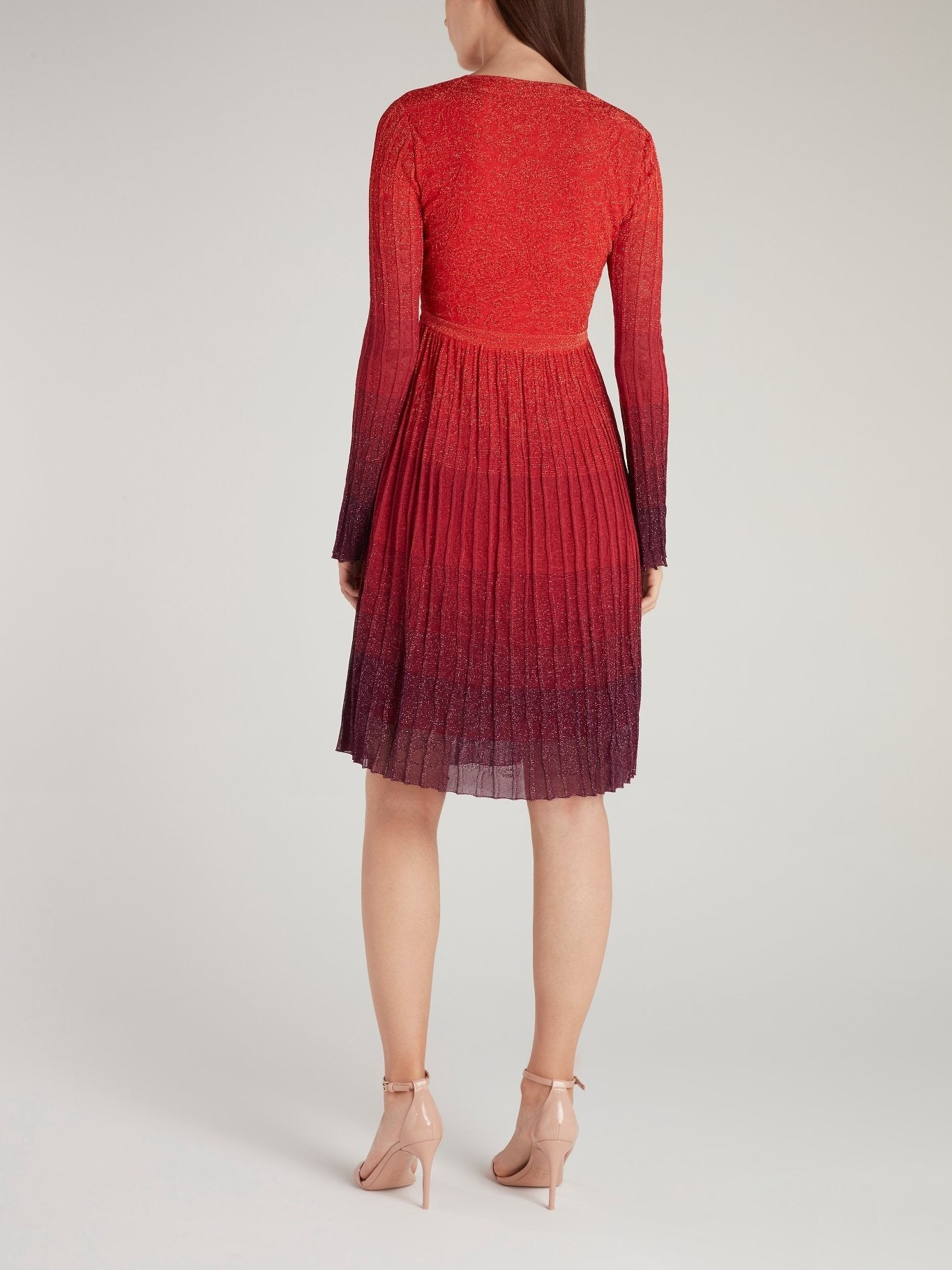 Red Pleated Glitter Dress