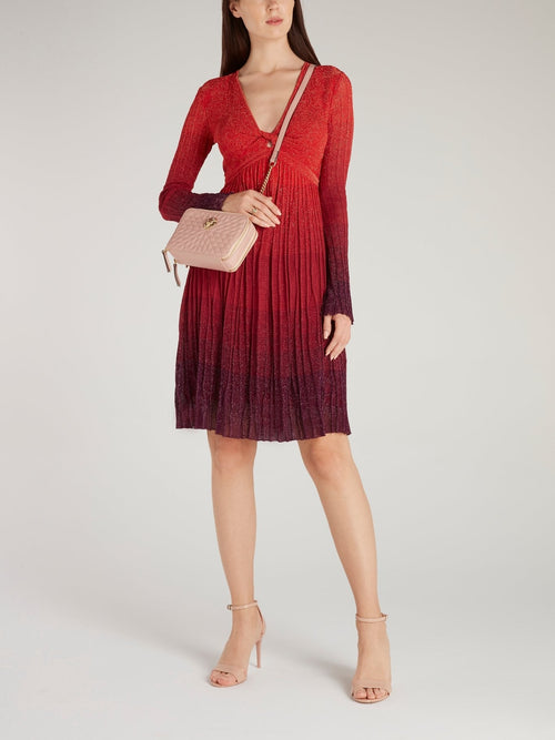 Red Pleated Glitter Dress