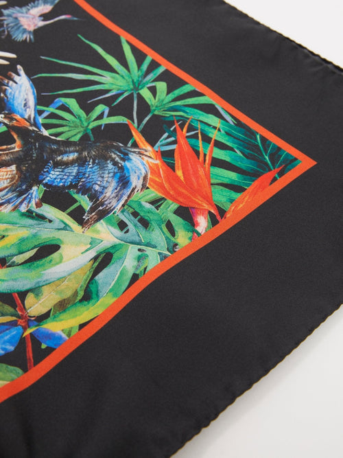 Black Flora and Fauna Silk Scarf