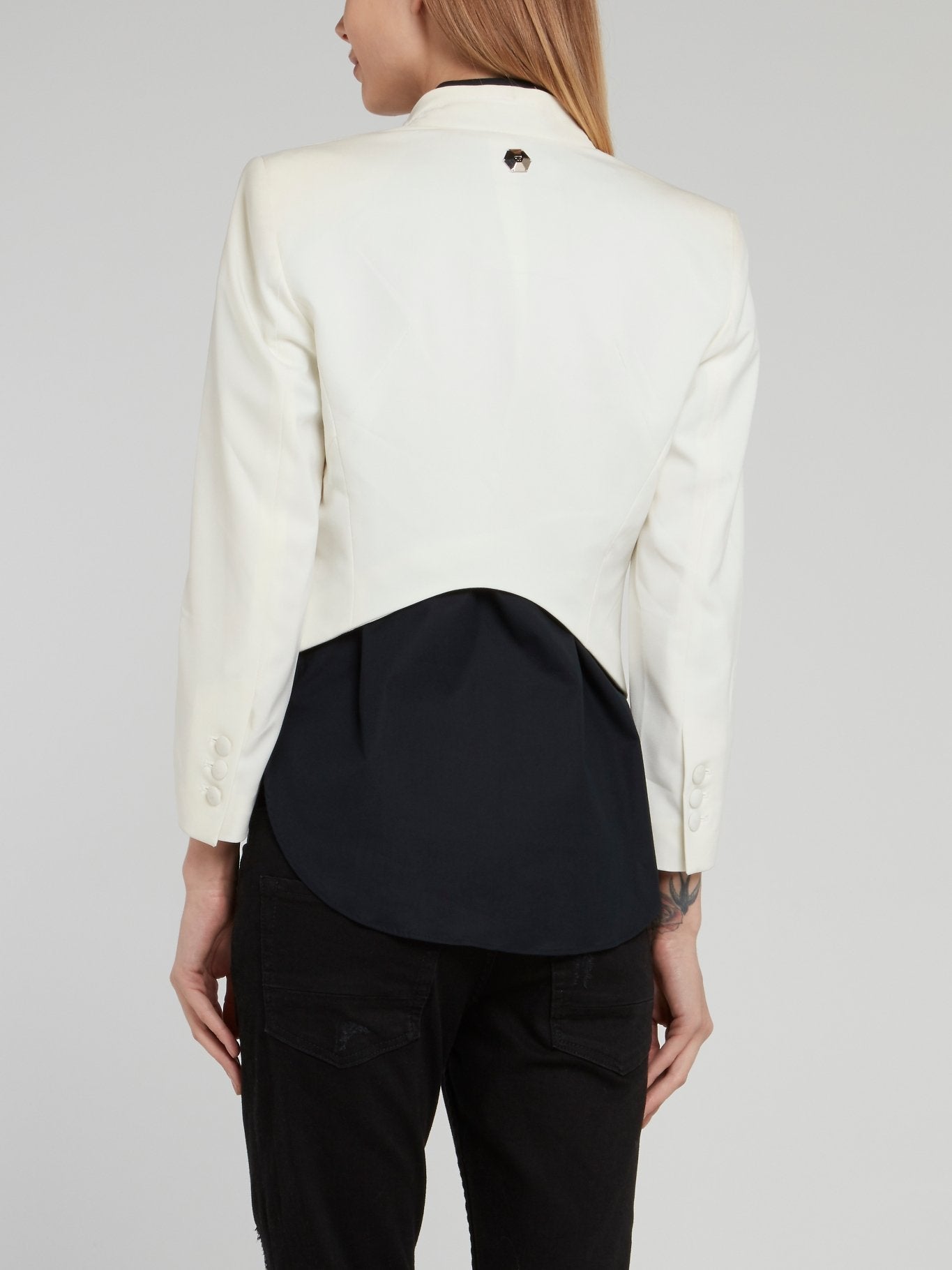 White Collarless Cropped Blazer