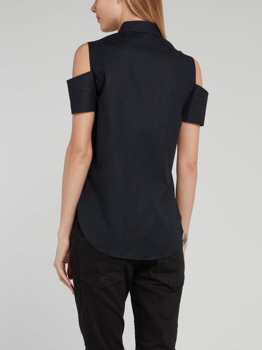 Black Cold Shoulder Keyhole Top