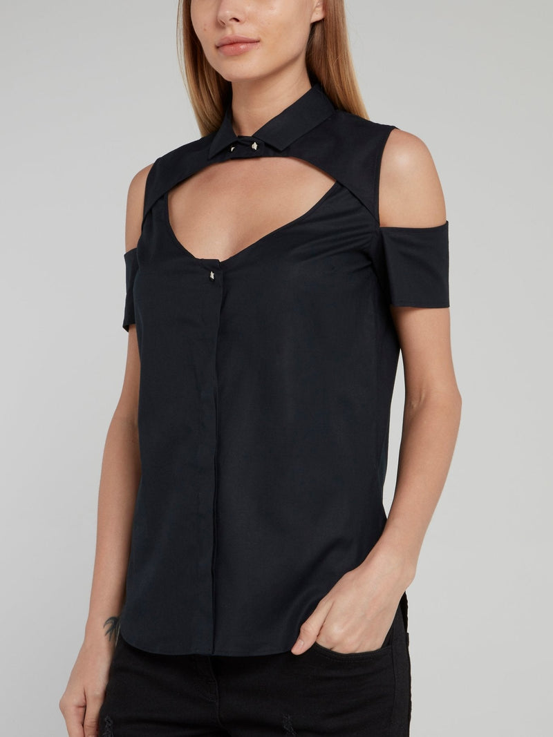 Black Cold Shoulder Keyhole Top