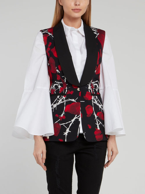 Black Rose Print Rear Zip Gilet