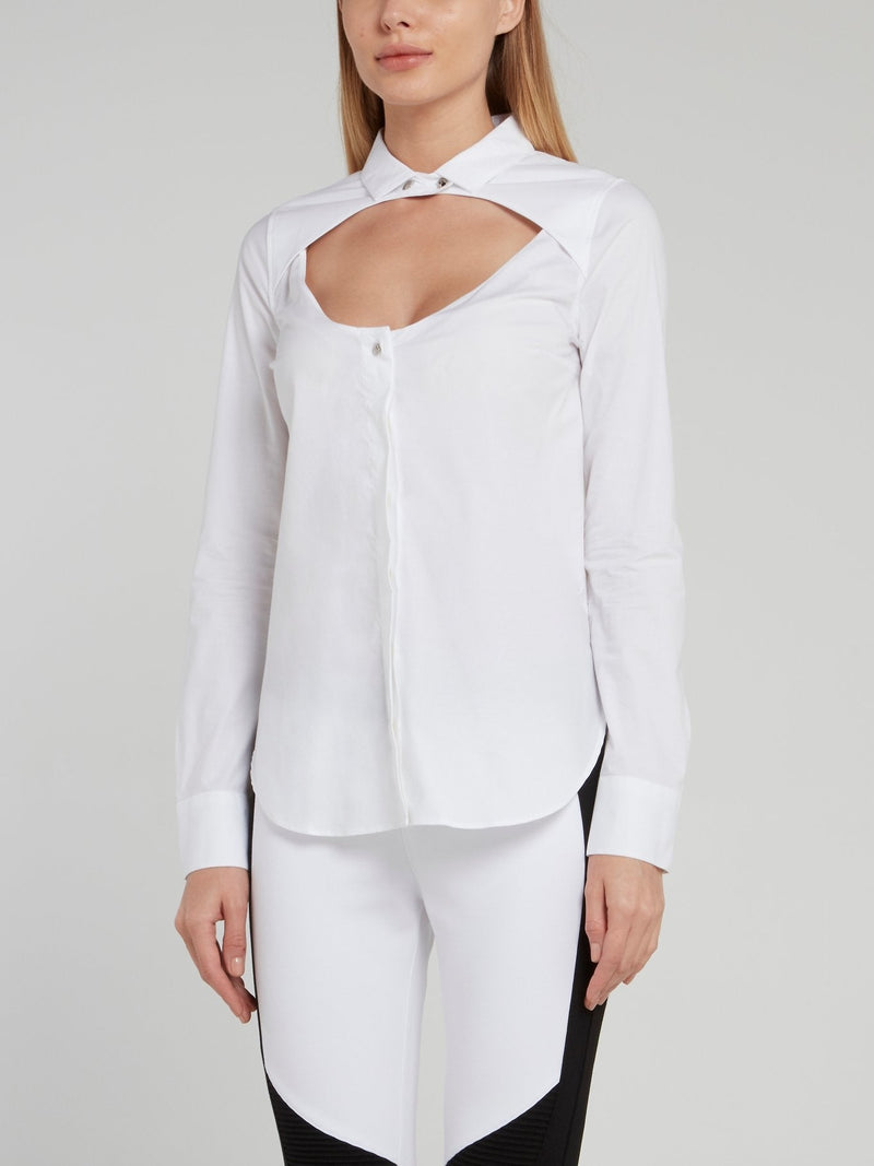 White Long Sleeve Keyhole Top