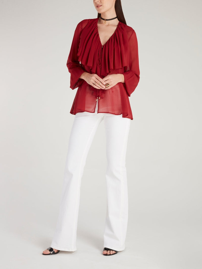 Red Cascade Trapeze Blouse