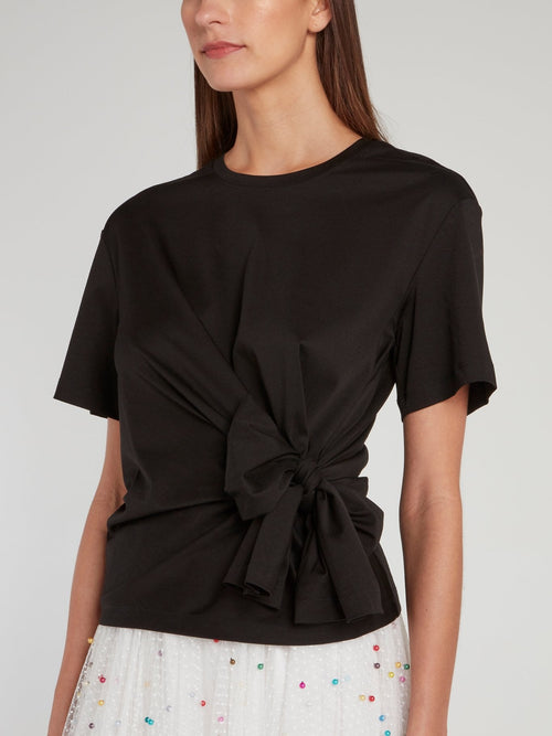 Noir Draped Bow Cotton Shirt