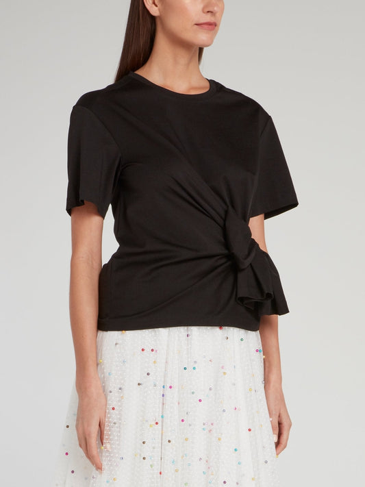 Noir Draped Bow Cotton Shirt