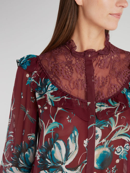 Lace Neckline Floral Shirt