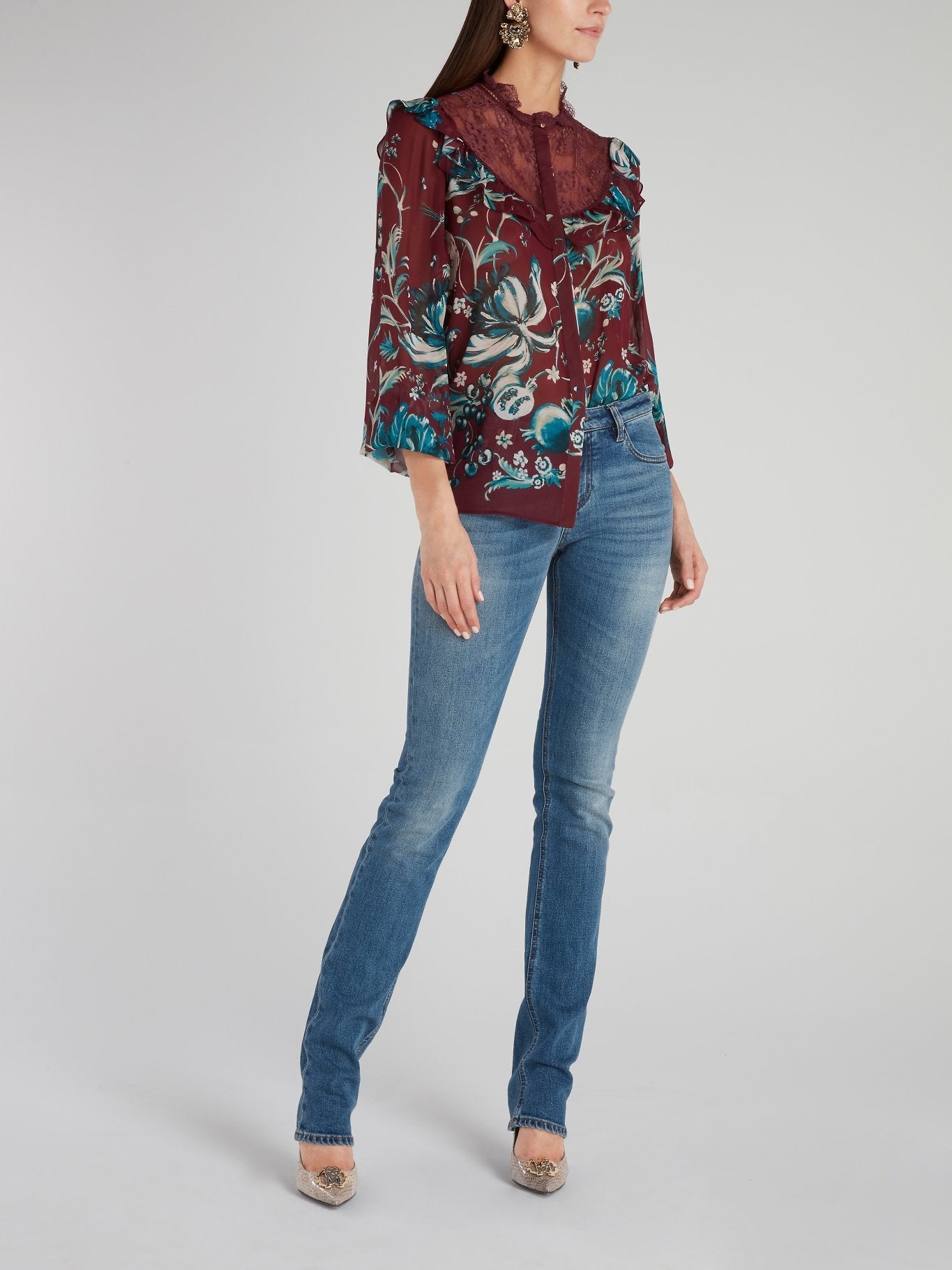 Lace Neckline Floral Shirt