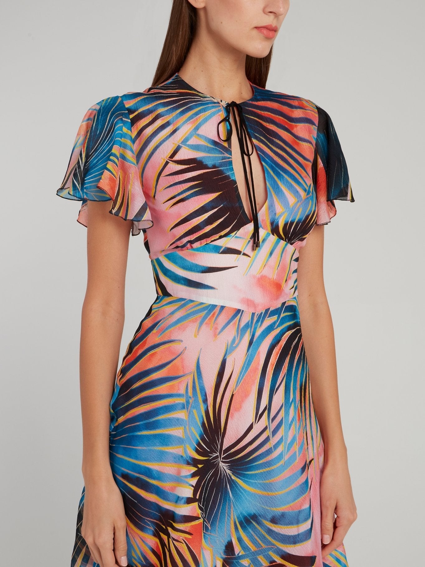 Palm Print Keyhole Mini Dress