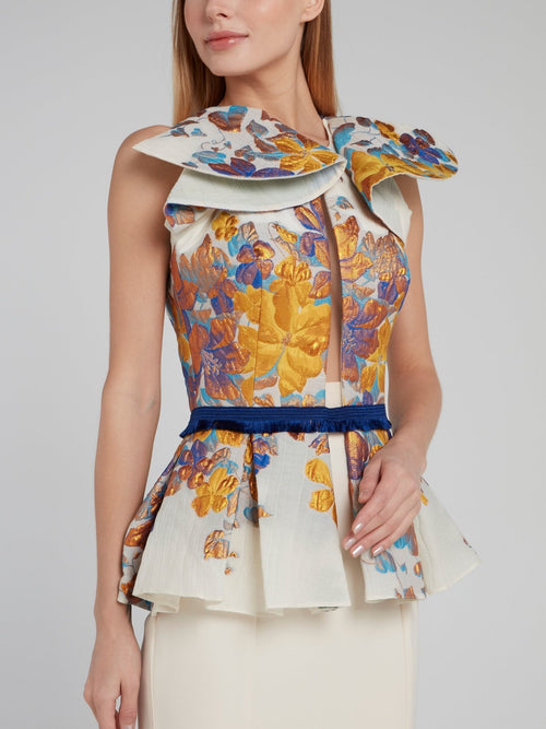 Floral Print Pleated Peplum Top