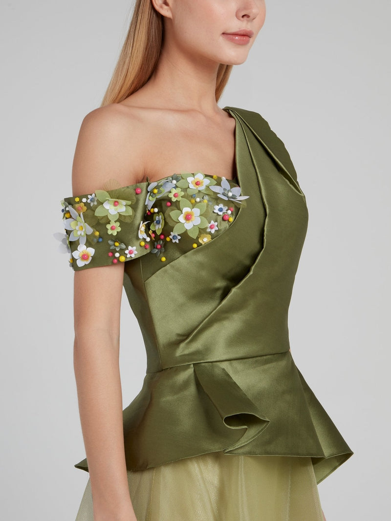 Floral Embellished Asymmetric Peplum Top