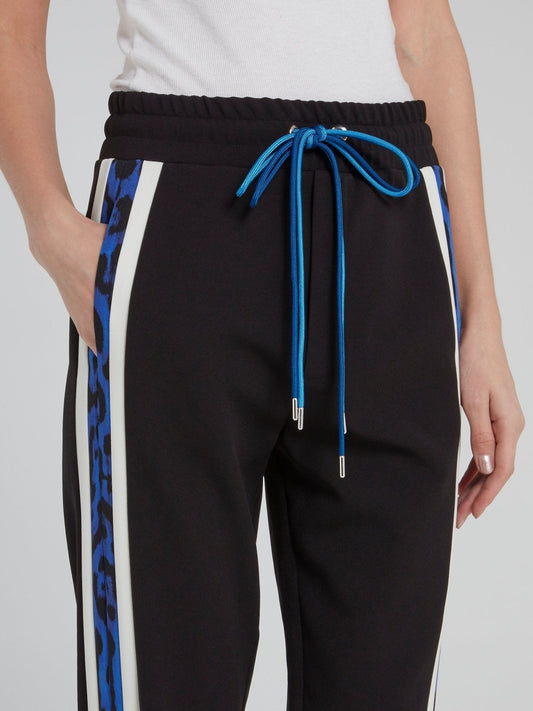 Black Leopard Side Strip Cropped Pants