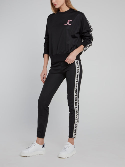 Black Side Logo Waistband Cropped Pants