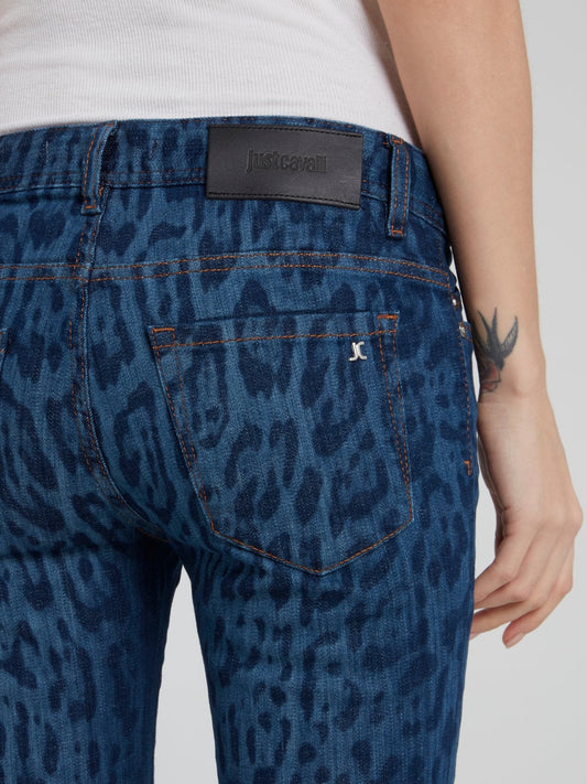 Navy Leopard Effect Denim Jeans