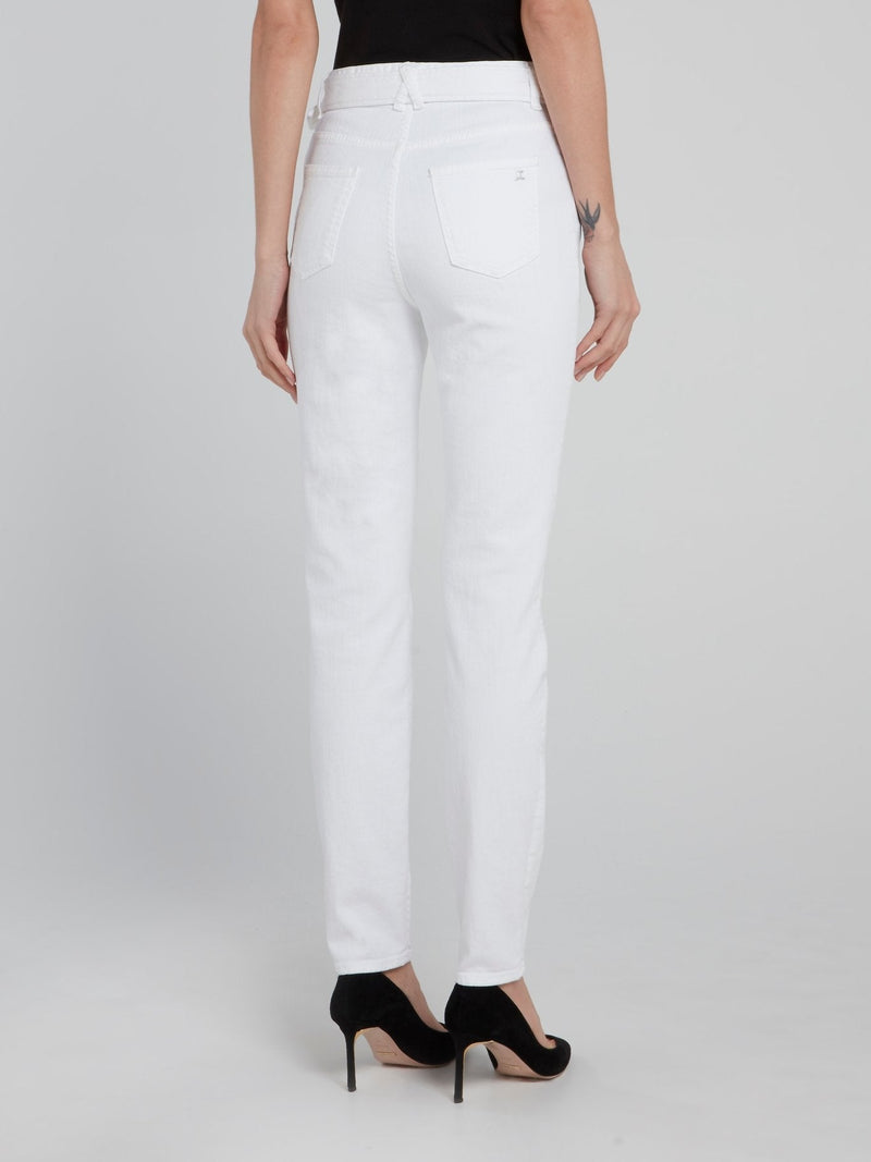 White Snake Buckle Skinny Jeans