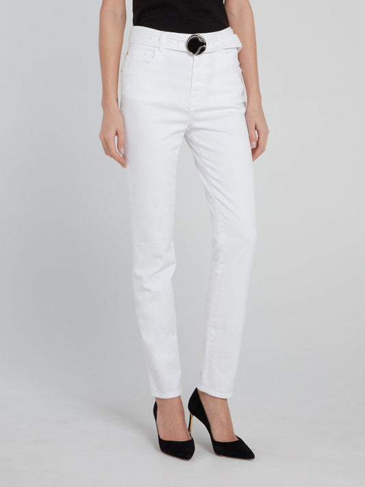 White Snake Buckle Skinny Jeans