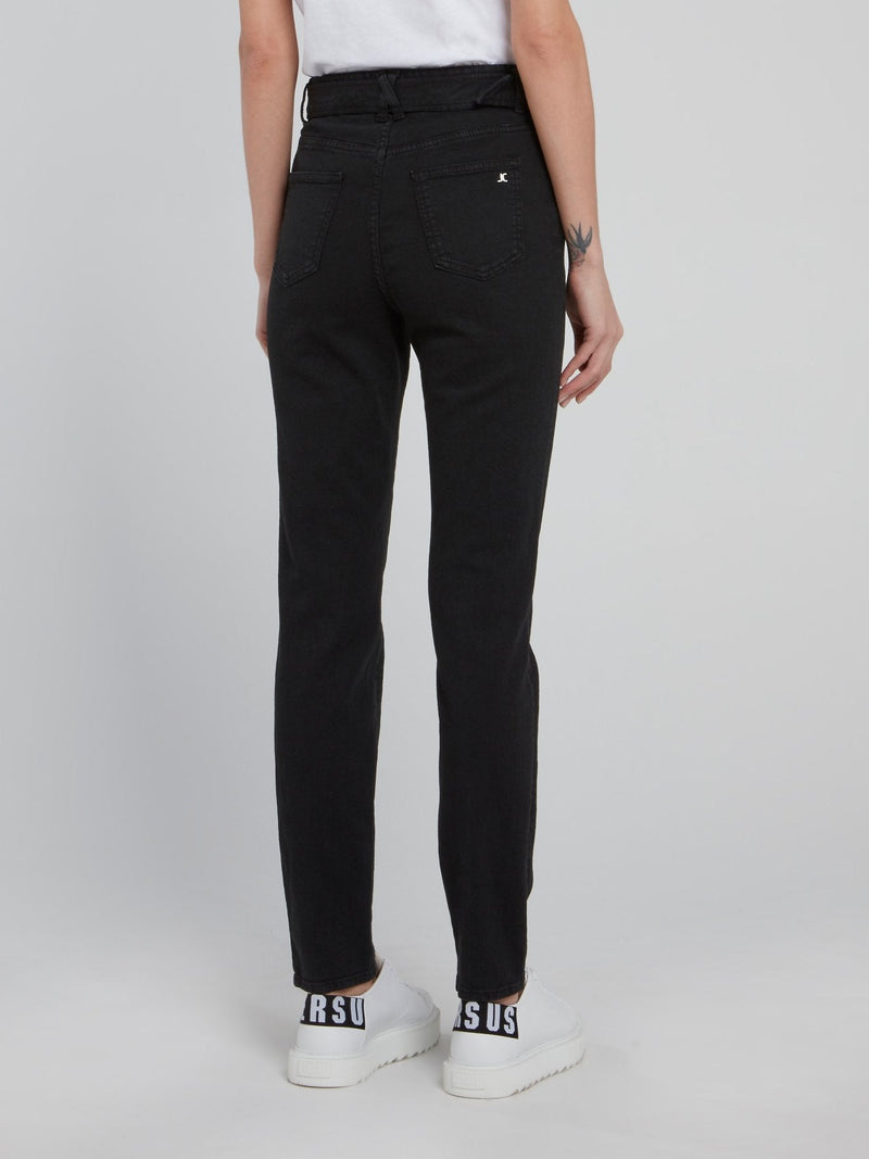 Black Snake Buckled Skinny Jeans