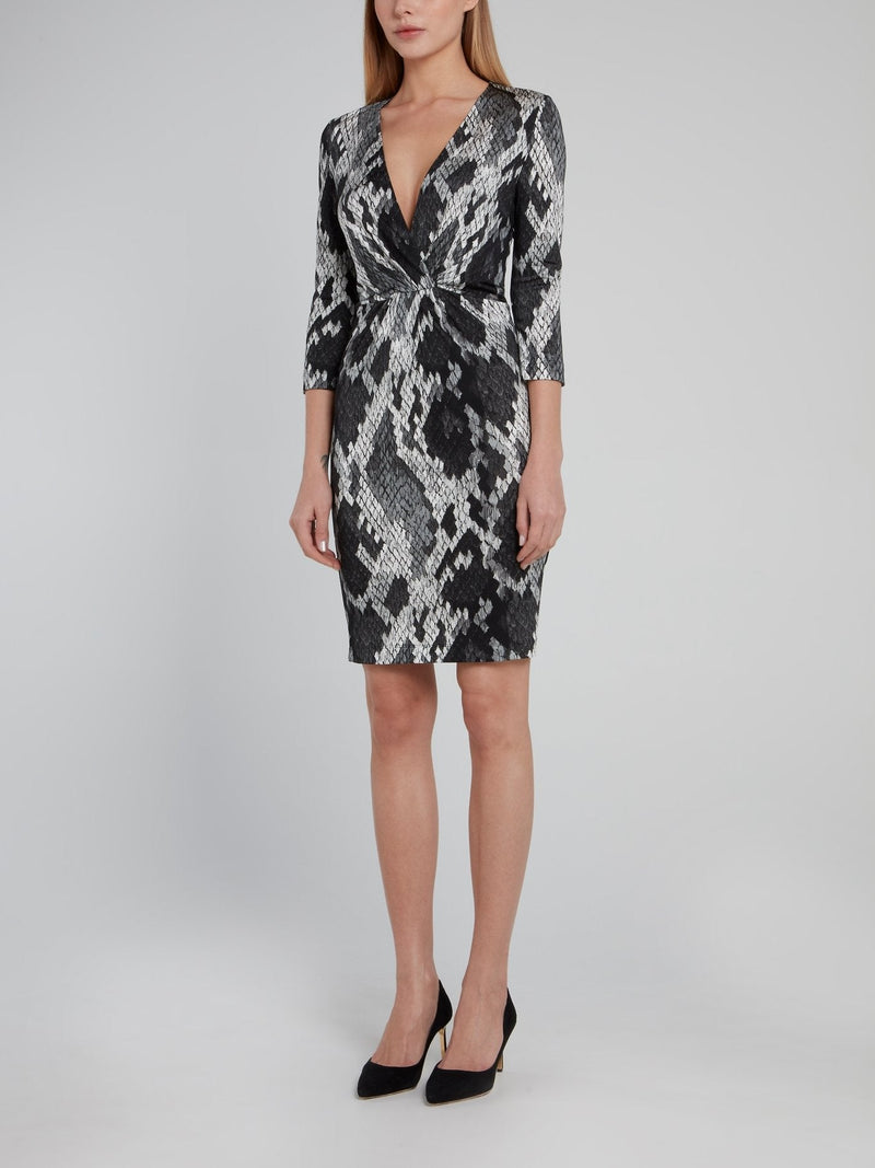 Snake Effect Surplice Sheath Dress