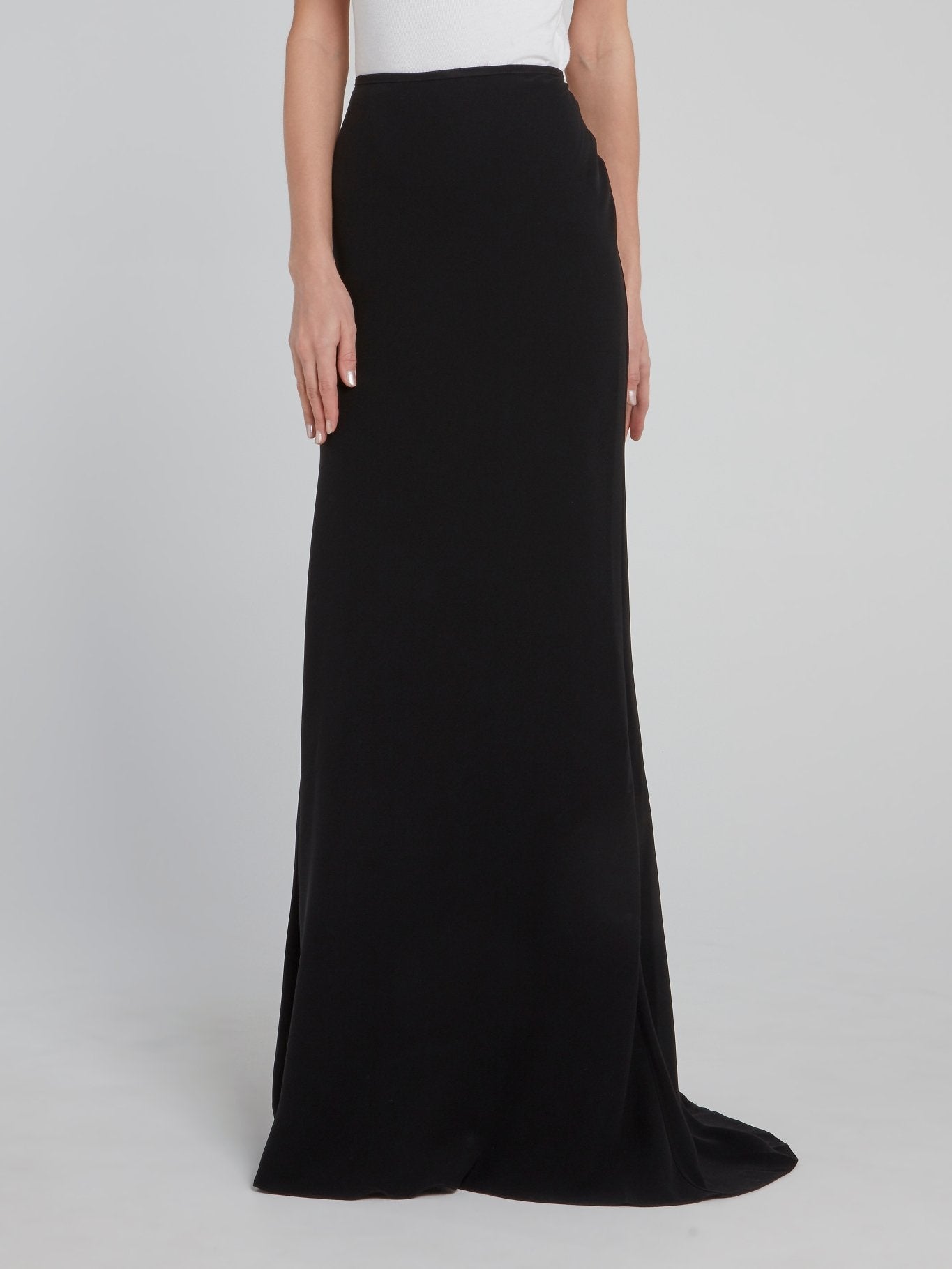 Black Godet Crepe Maxi Skirt